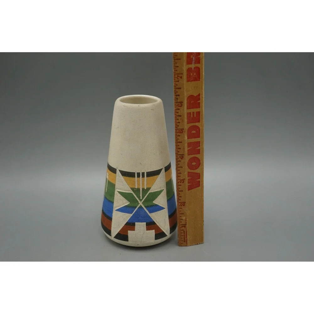 Faith Swan Sioux Native American Pottery Vase South Dakota Polychrome Geometric